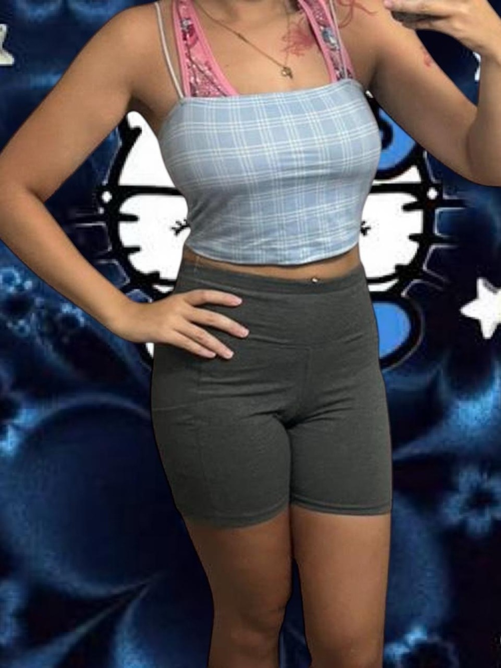 SHEIN Light Blue Plaid Square Neck Tank Top